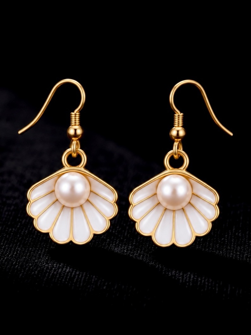 “Pearl in Clam Shell” White Enamel Seashell Mermaid Ocean Beach Surfer Earrings